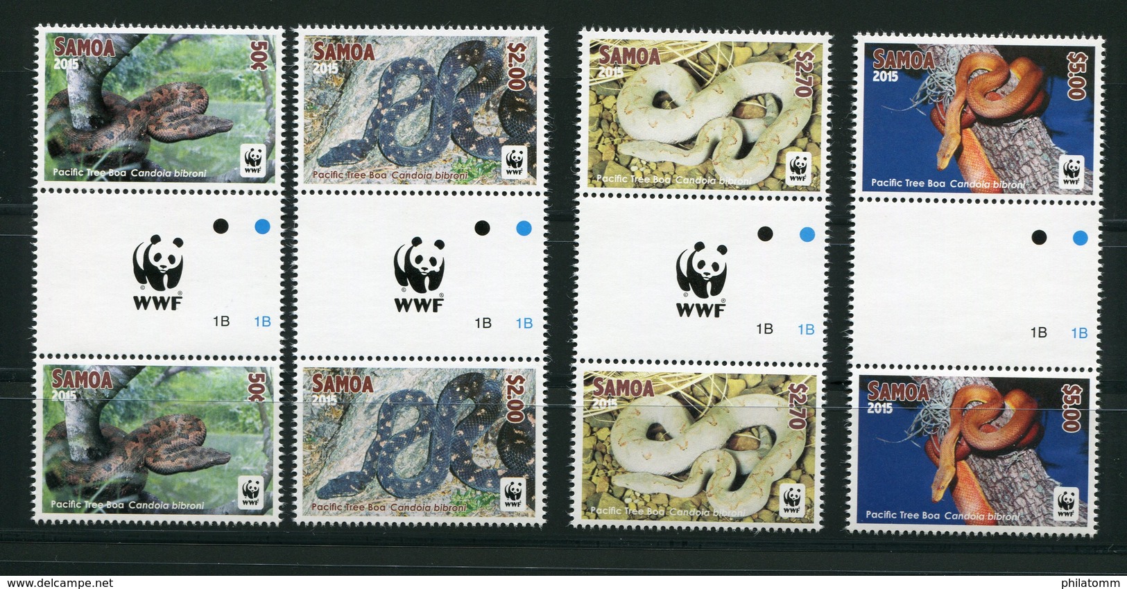 WWF - Samoa - Mi.Nr. 1218 / 1222 Gutter Pair - "Pazifik-Baumboa" ** / MNH (aus Dem Jahr 2014) - Ungebraucht