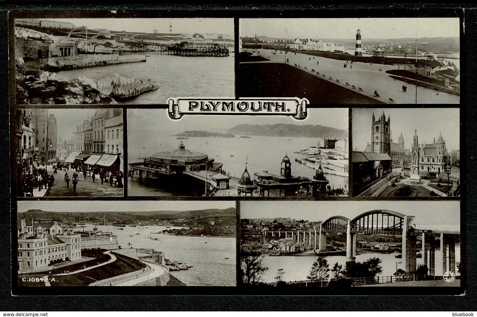 Ref 1251 - Early Real Photo Multiview Postcard - Plymouth 7 Views - Devon - Plymouth