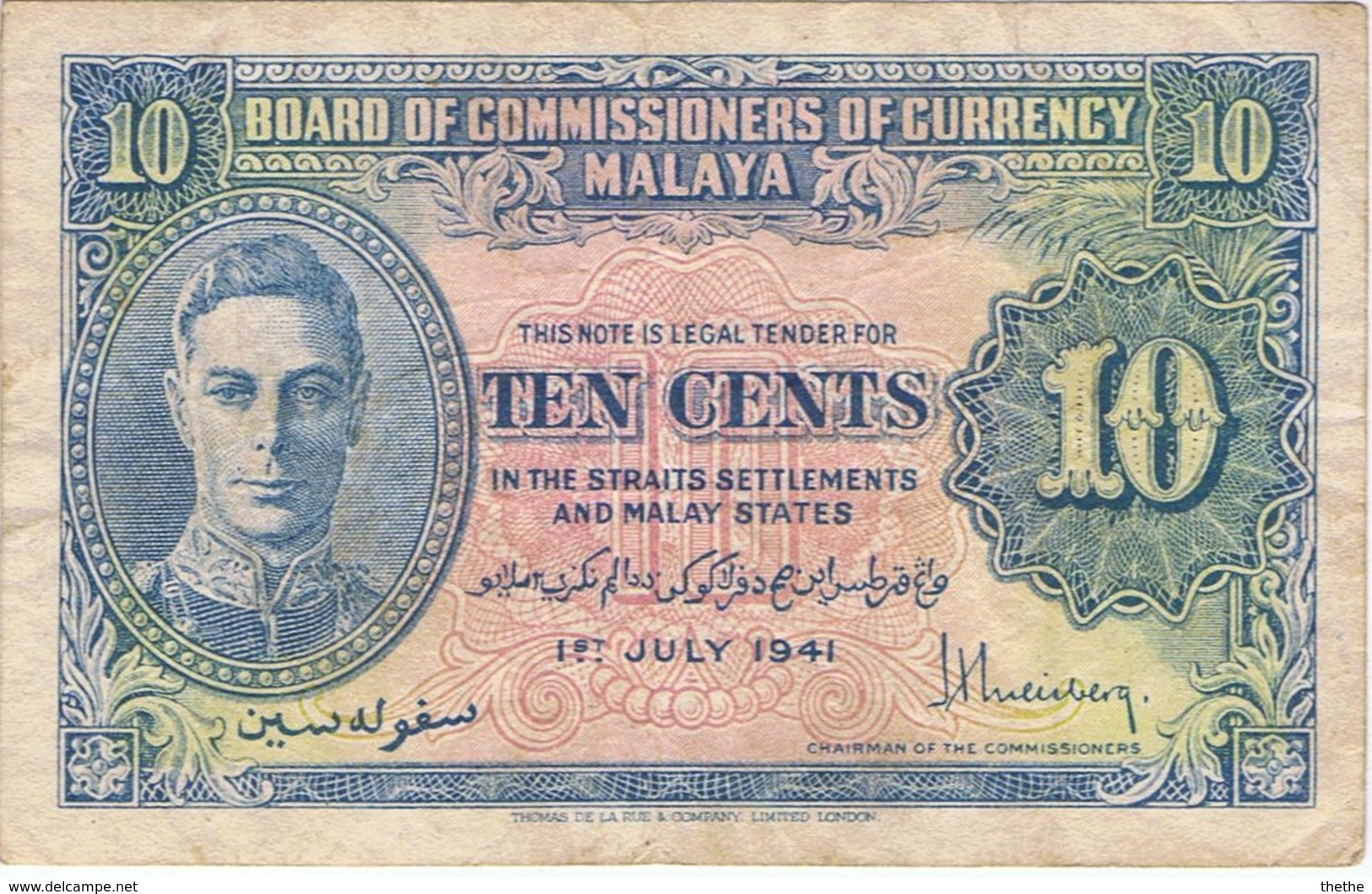 MALAISIE  - Commissaires Des établissements Des Détroits - Le Roi George VI - 10 Cents - Malaysie