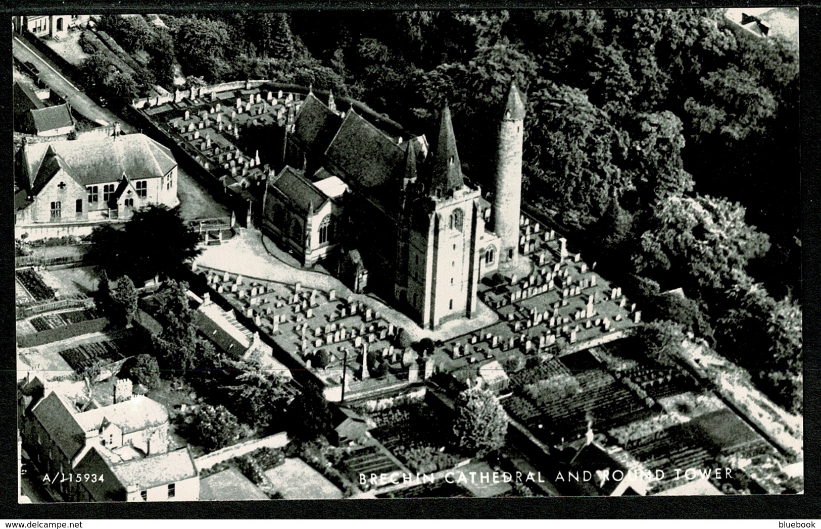 Ref 1251 - Real Photo Aerial Postcard - Brecon & Cathedral Round Tower - Breconshire Wales - Breconshire