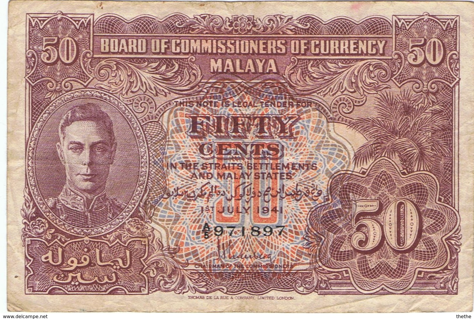 MALAISIE  - Commissaires Des établissements Des Détroits - Le Roi George VI - 50 Cents - Malaysie