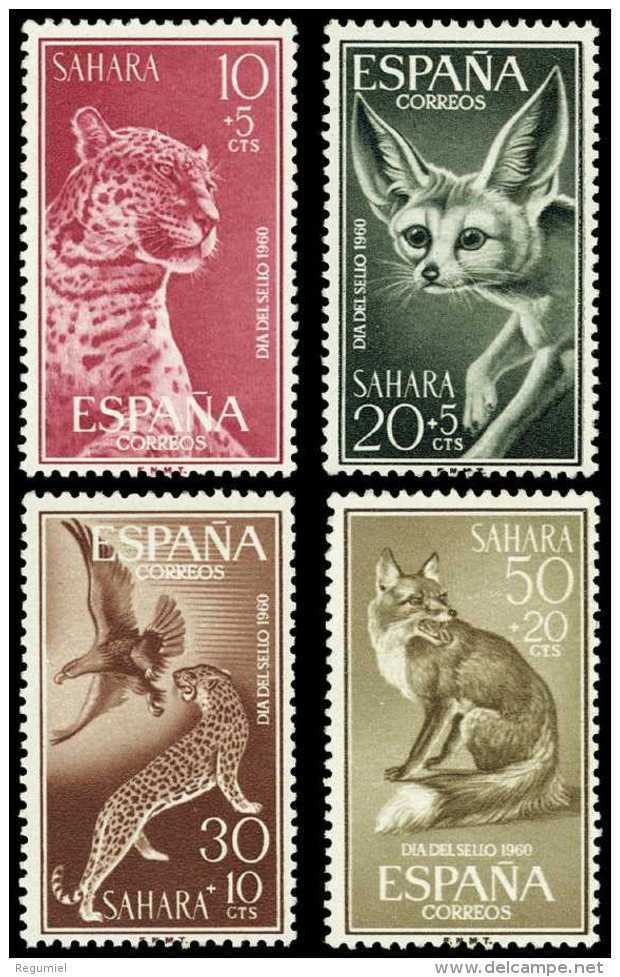 Sahara 176/79 (*) Fauna, Leopardo, Fenec, Aguila. 1960. Sin Goma - Sahara Español