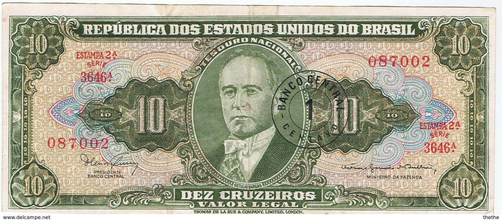 BRESIL - 10 Cruzeiros - Surcharge 1 Centavo - Brésil