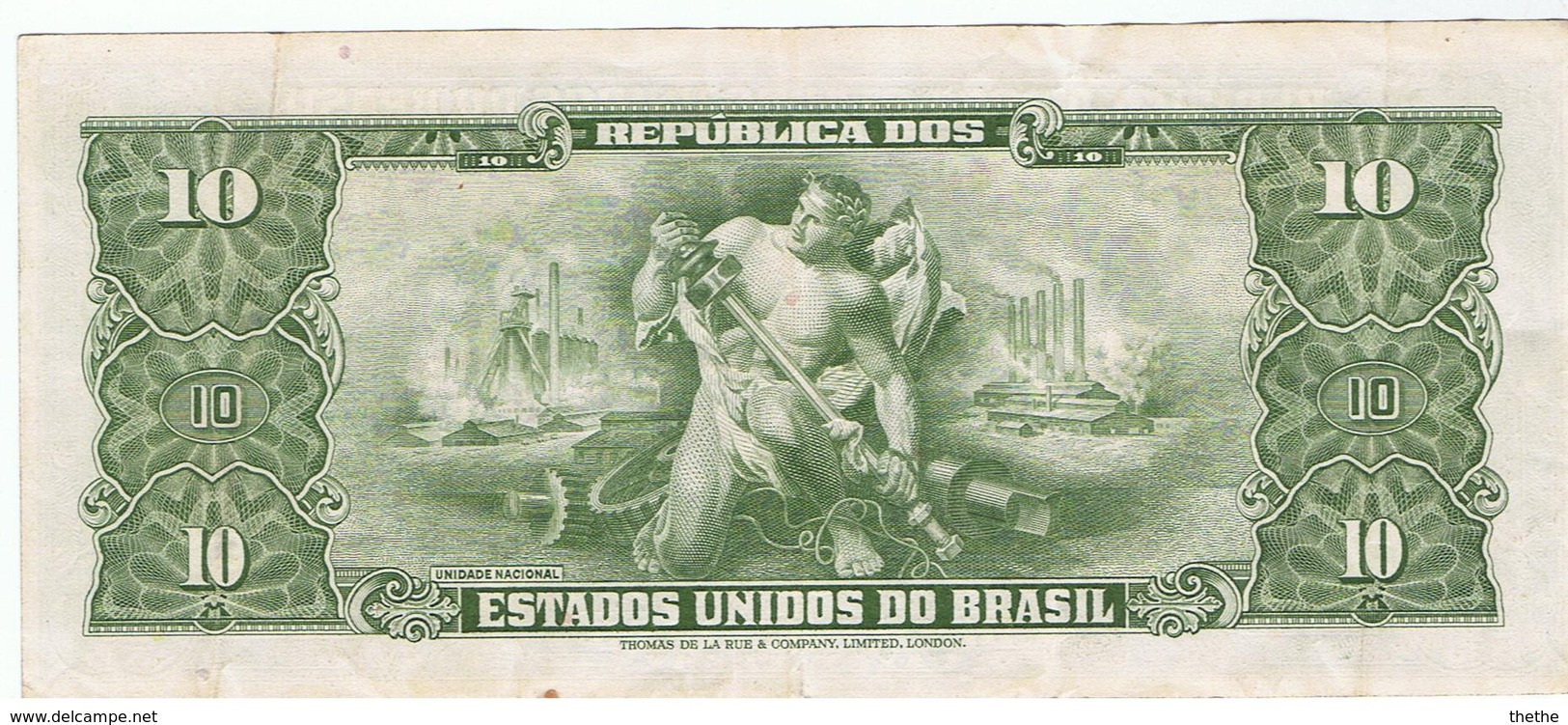 BRESIL - 10 Cruzeiros - Surcharge 1 Centavo - Brésil