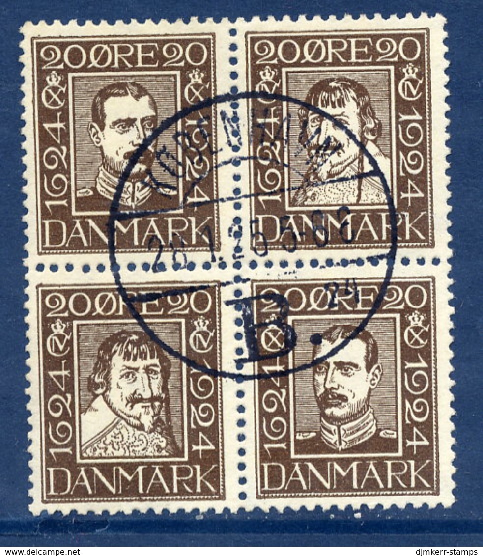 DENMARK 1924 Post Office Tercentenary 20 Øre Block, Used. Michel 139-42. - Gebraucht
