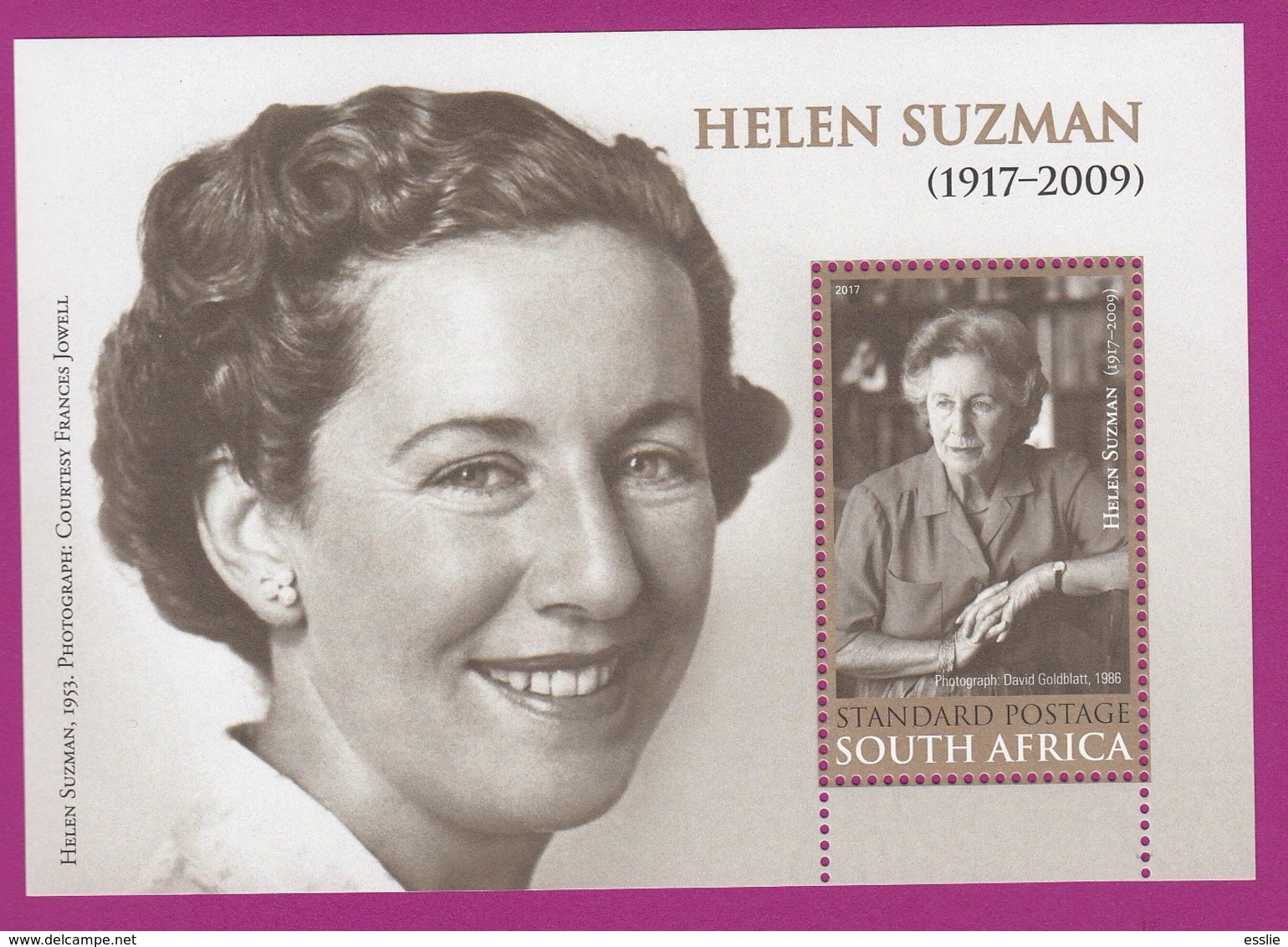 South Africa RSA - 2017 - Helen Suzman Mini Sheet - Nuevos