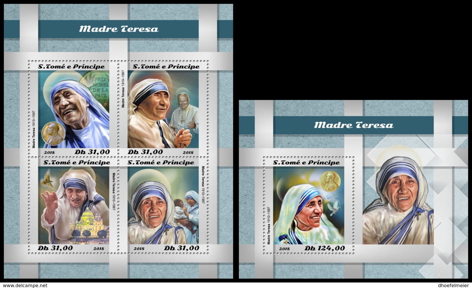 SAO TOME 2018 **MNH Mother Teresa Mutter Teresa Mere Teresa M/S+S/S - OFFICIAL ISSUE - DH1850 - Mère Teresa