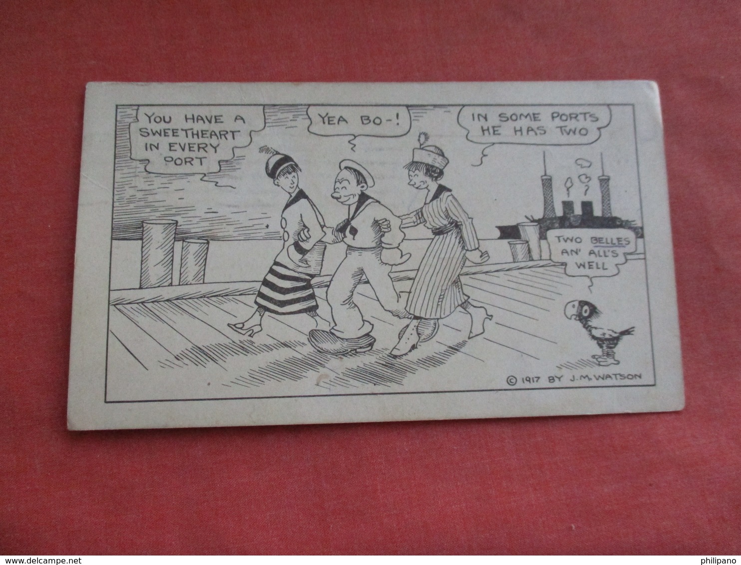 Signed Watson Navy Humour  2 Girls In Every Port - Stamp Peeled Off Back  Ref 3107 - Humour