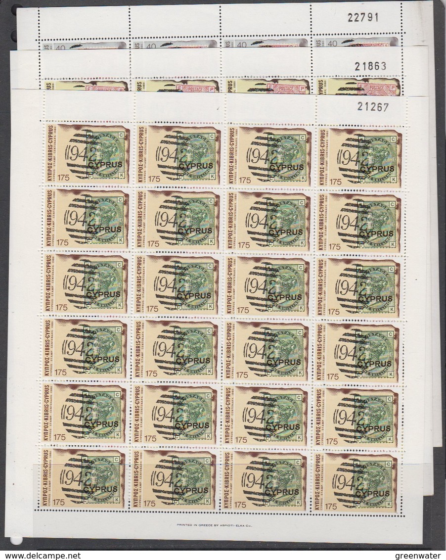 Cyprus 1980 Stamp Centenary 3v Sheetlets Of 24v ** Mnh (F7633) - Ongebruikt