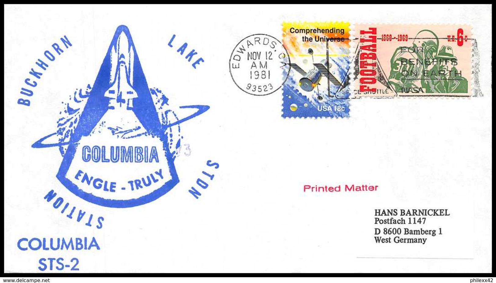 8637/ Espace (space Raumfahrt) Lettre (cover Briefe) 12/11/1981 Buckhorn Lake Edwards Sts 2 Shuttle (navette) USA - United States