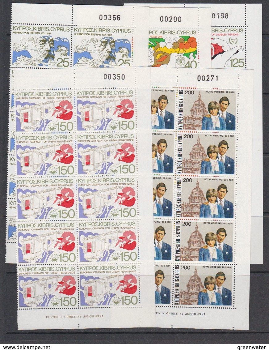 Cyprus 1981 Anniversaries And Events  5v 10x (sheet Number In Margin) ** Mnh (41534) - Ongebruikt