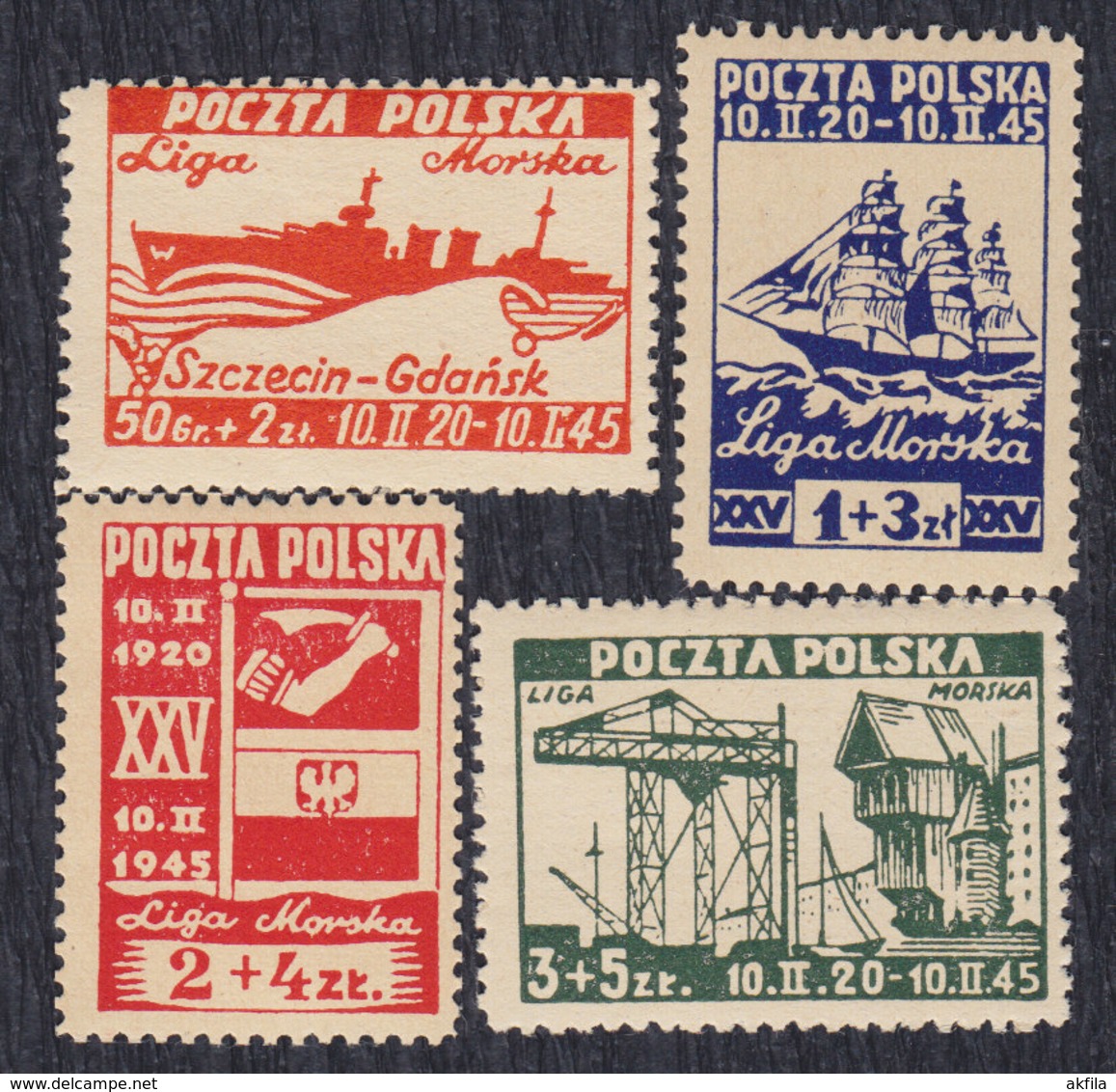 Poland 1945 Sea League - 25th Anniversary Of Founding, MNH (**) Michel 399-402 - Nuevos