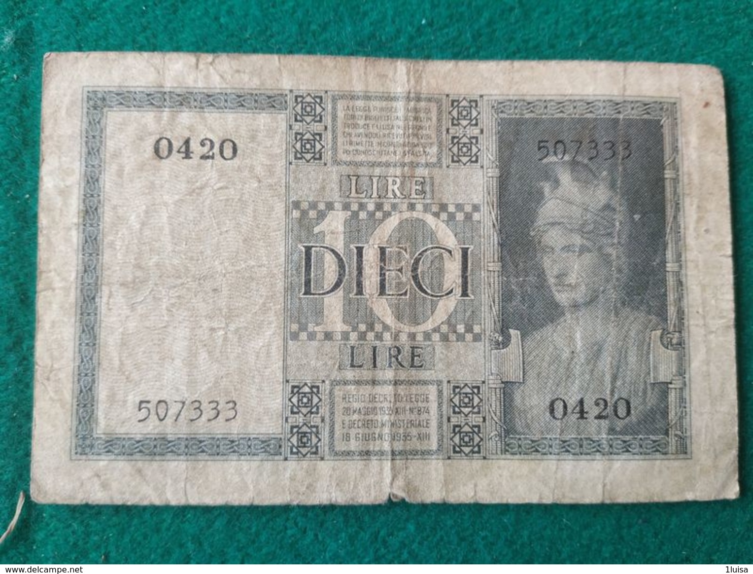 10 Lire 1938 - Italia – 10 Lire