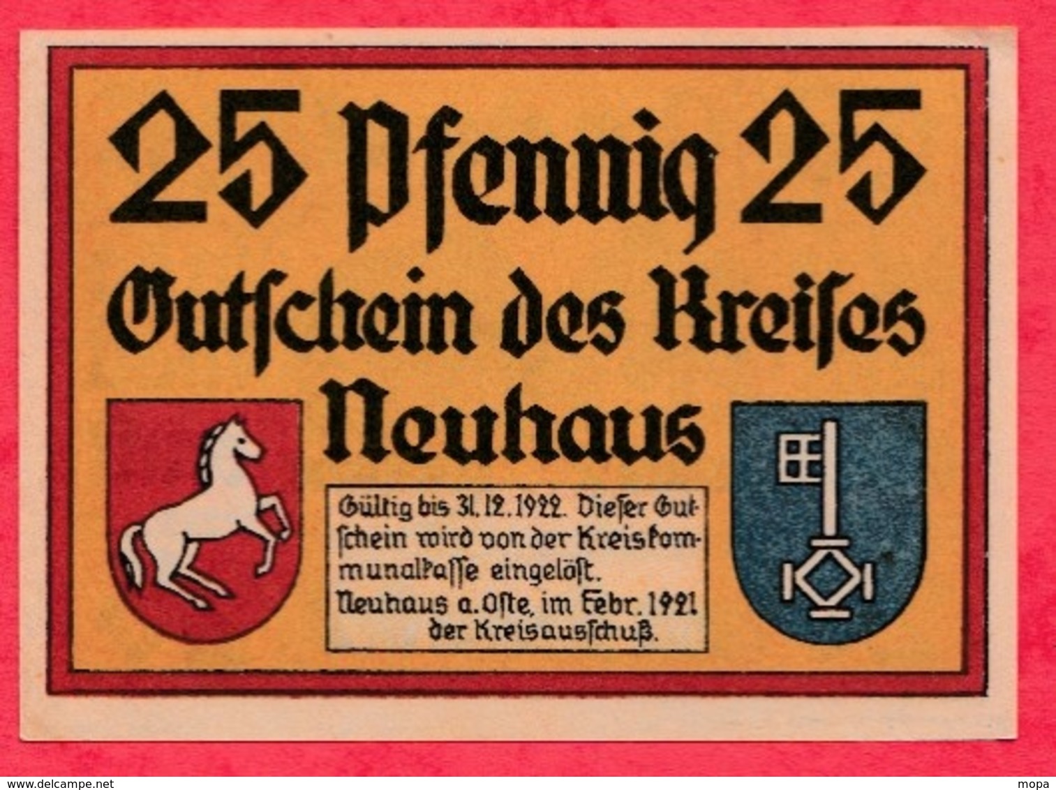 Allemagne 1 Notgeld De 25 Pfenning Stadt Neuhaus UNC  N °2325 - Collections