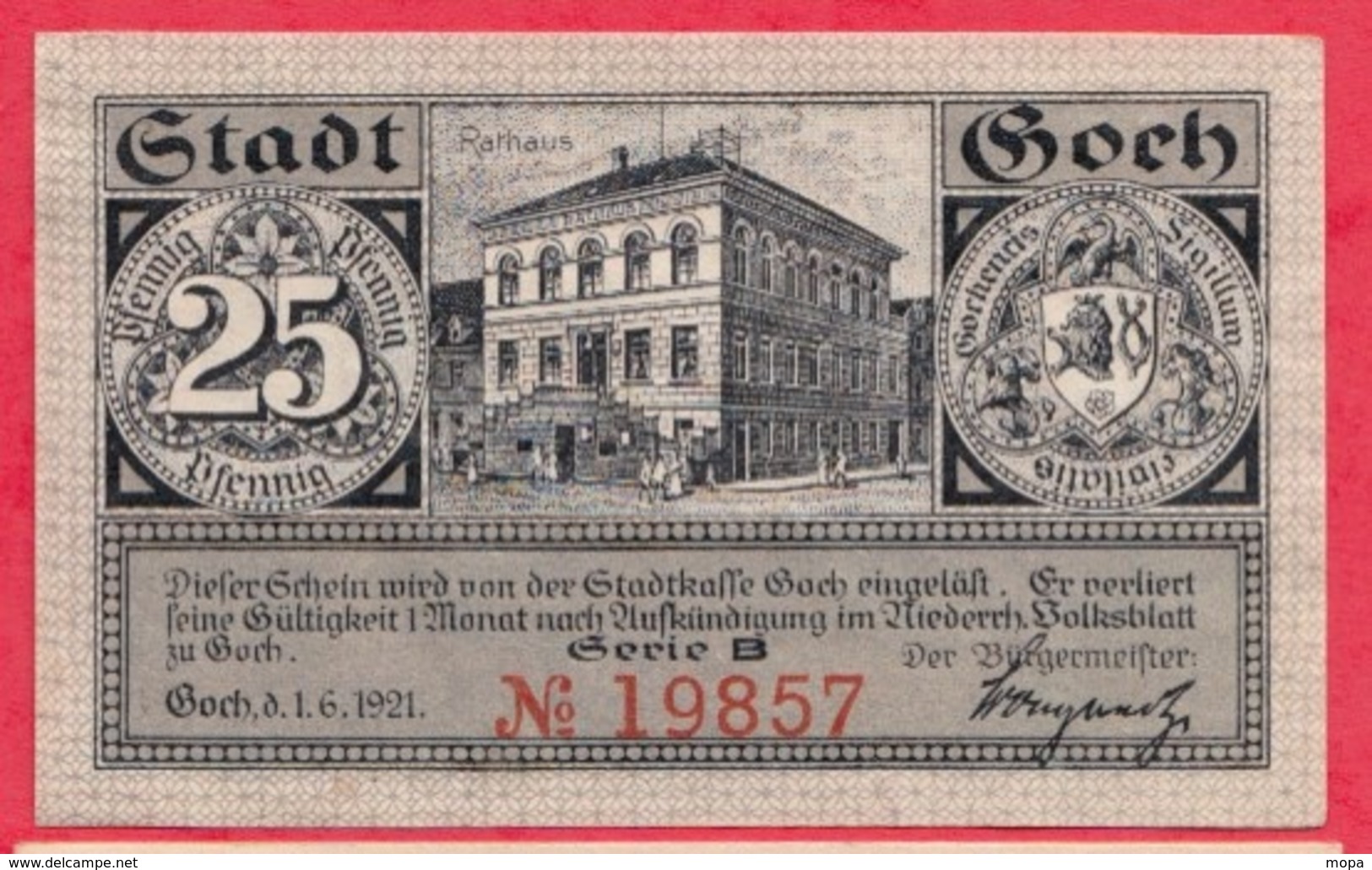 Allemagne 1 Notgeld De 25 Pfenning Stadt Goch UNC  N °2330 - Collections
