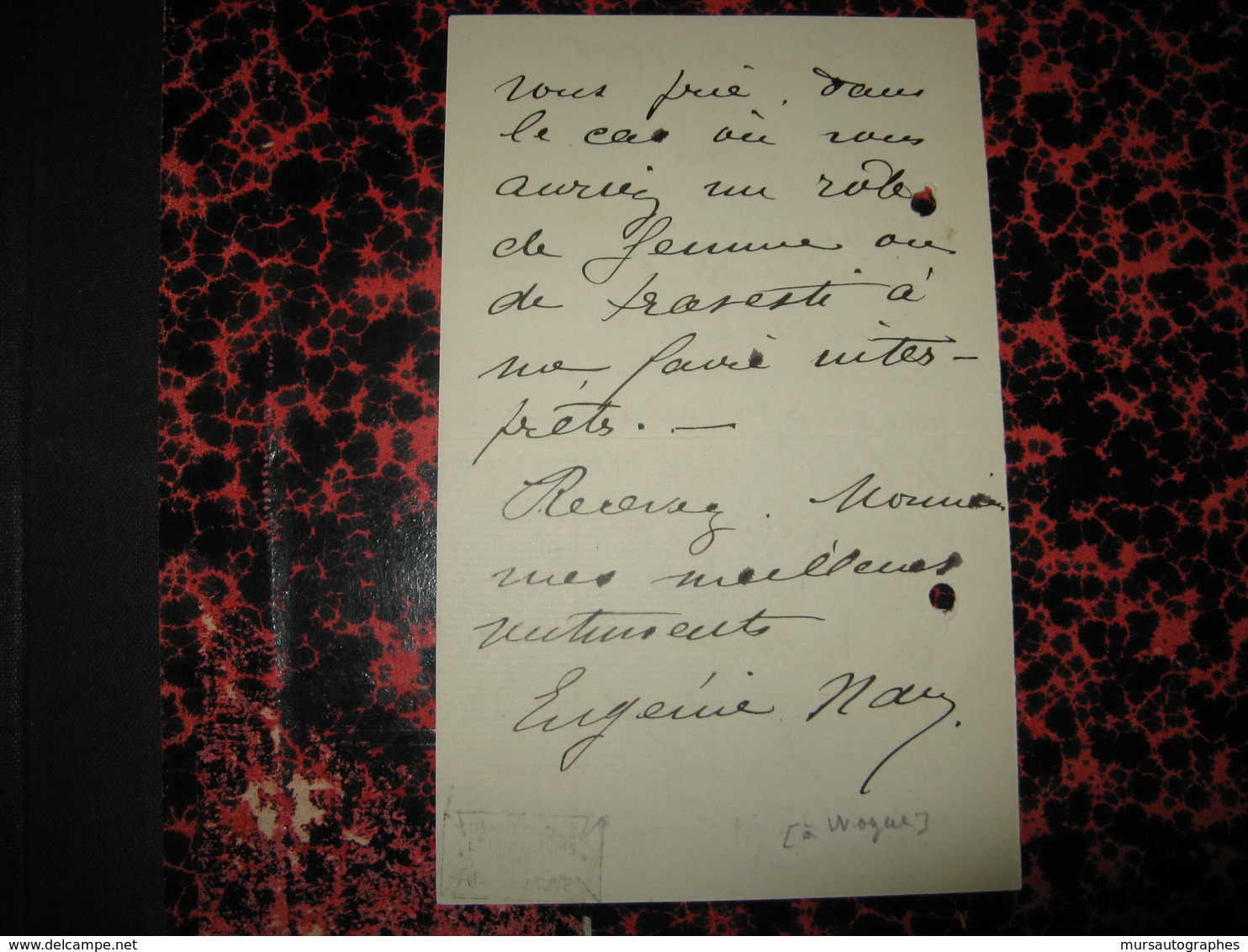 LETTRE AUTOGRAPHE SIGNEE D'EUGENIE NAU 1908 ACTRICE THEATRE GONCOURT SCANDALE CINEMA MUET Au MIME WAGUE - Otros & Sin Clasificación