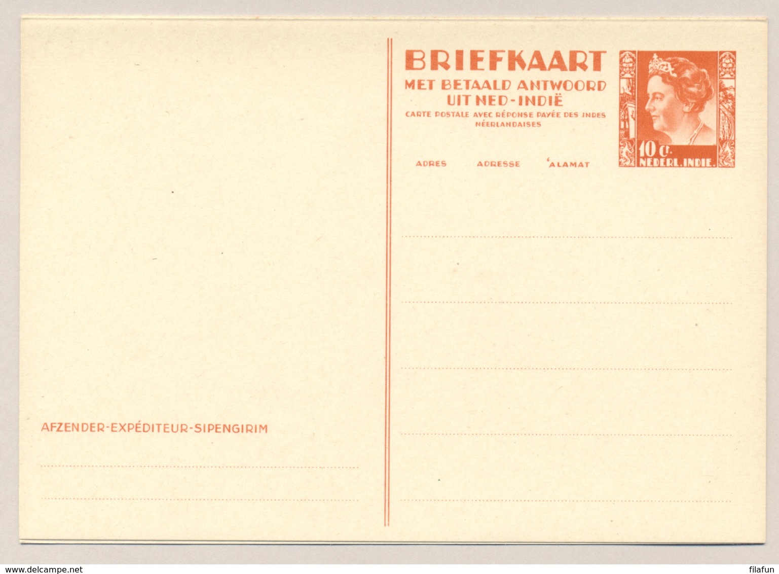 Nederlands Indië - 1940 - 10+10 Cent Wilhelmina Type Kreisler, Briefkaart G66 - Ongebruikt - Nederlands-Indië