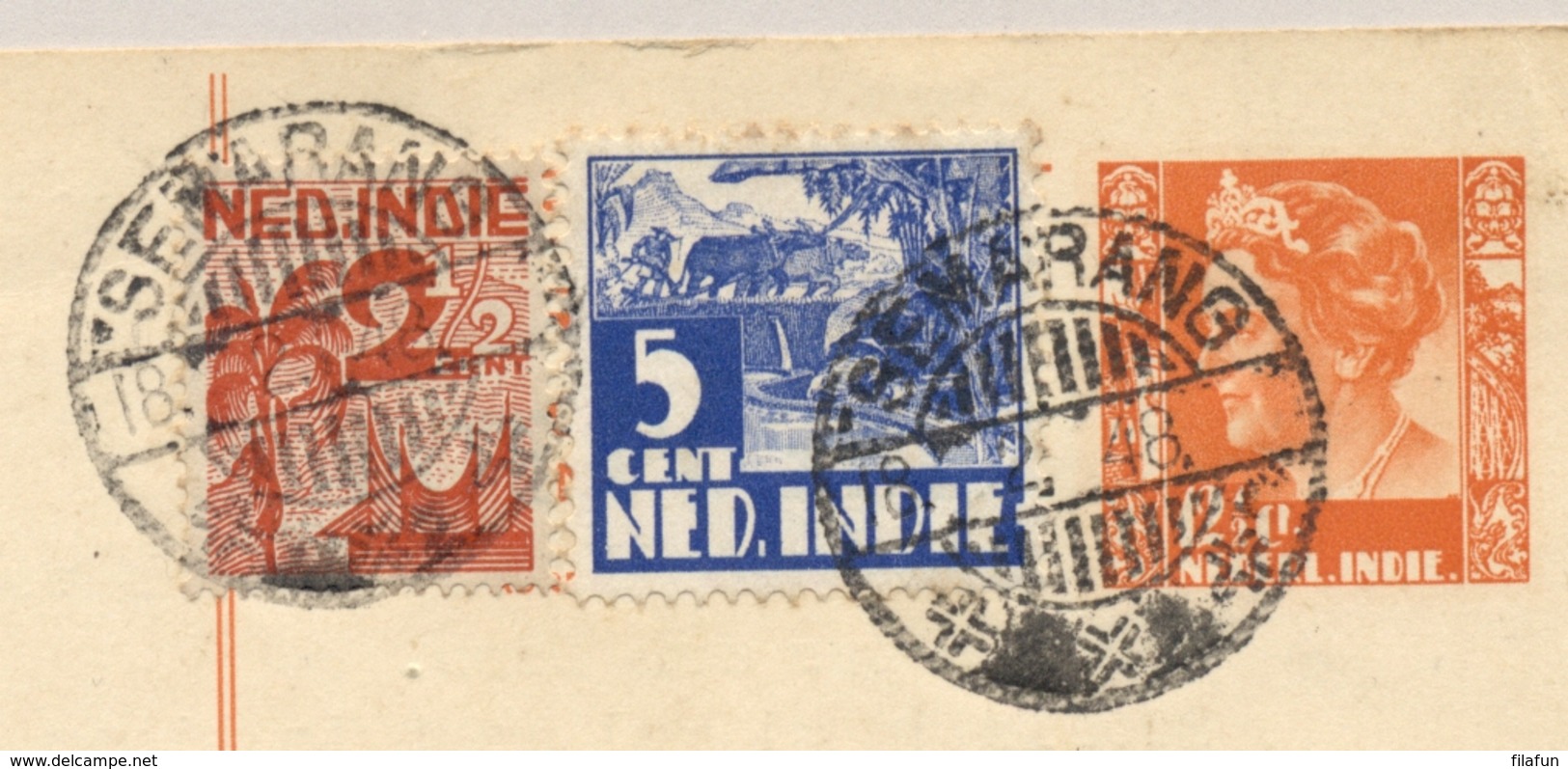 Nederlands Indië - 1948 - 10 Cent Wilhelmina Luchtdienst, Briefkaart G67 Met Bijfrankering Van Semarang Naar Voorburg - Niederländisch-Indien