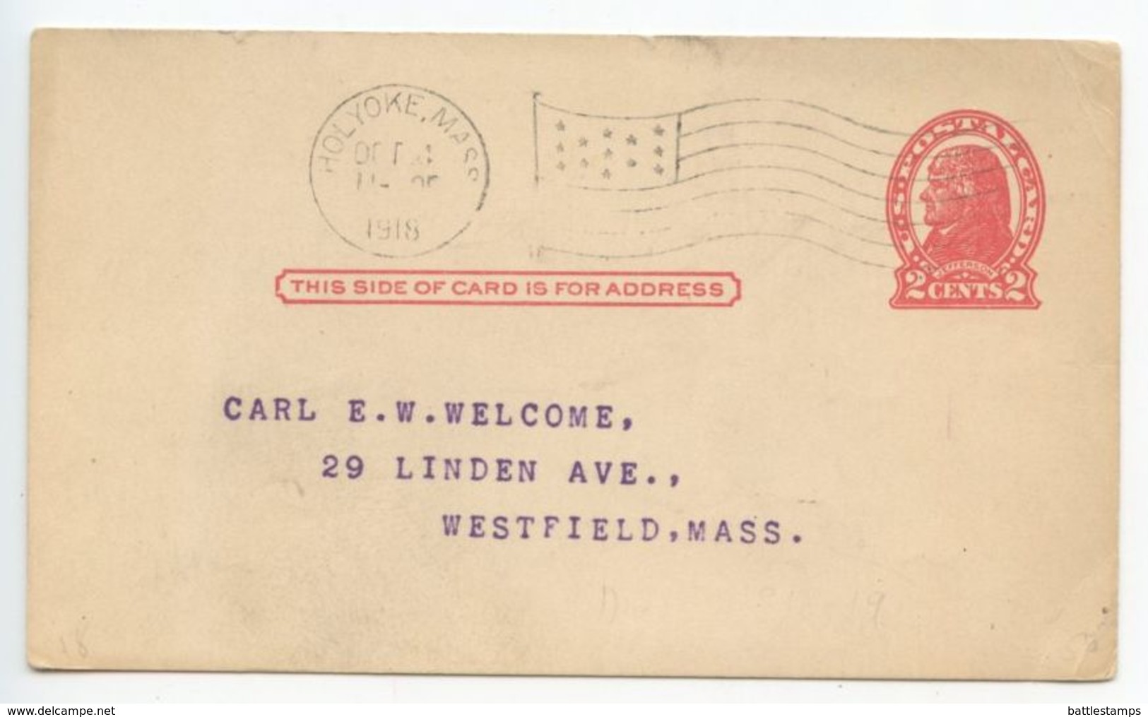 United States 1918 UX29 Postal Card Holyoke MA, Arab Patrol Association Of Melha Temple - 1901-20