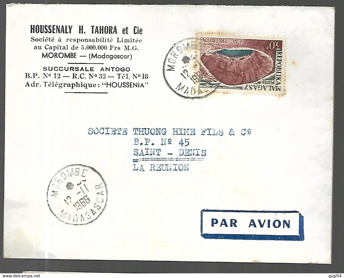 Madagascar Lettre Publicitaire Par Avion   Du12 11 1966  De Morombe  Vers Saint Denis De La Réunion - Other & Unclassified