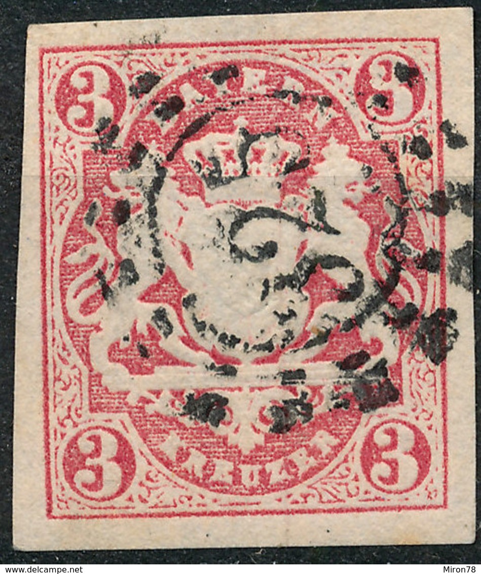 Stamp Bavaria 1867 3kr Fancy Cancel Used Lot#32 - Autres & Non Classés