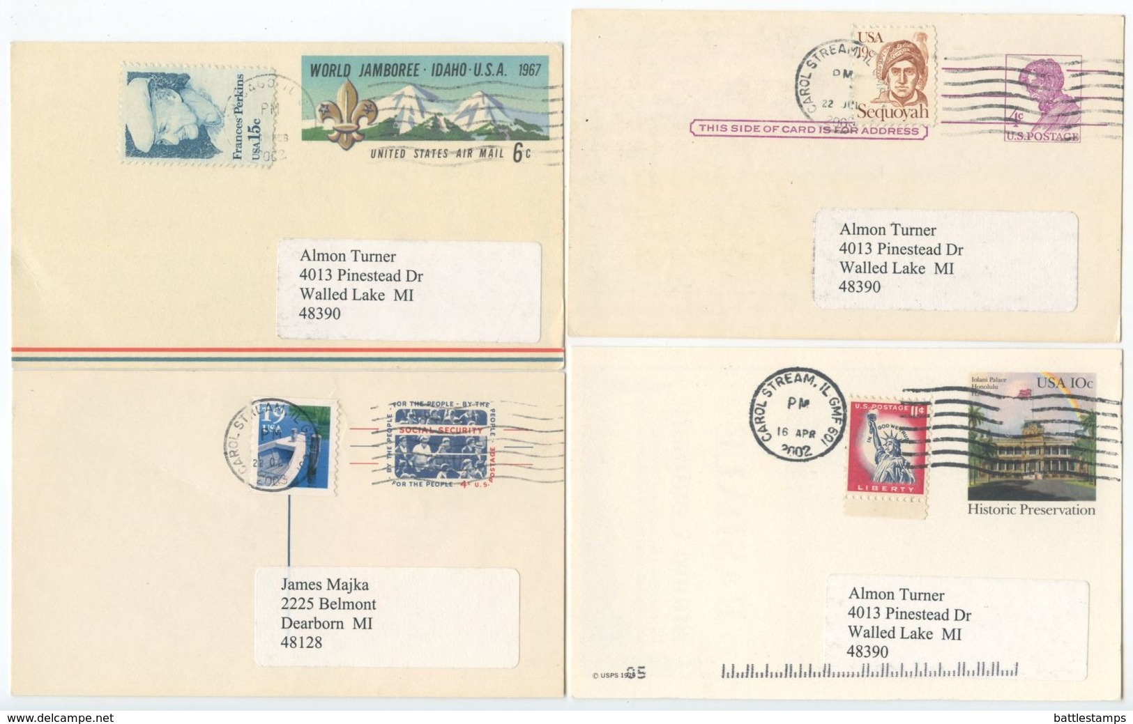 United States 1980‘s-2000‘s 44 Used Postal Cards, Mix Of Postmarks And Types - 1981-00