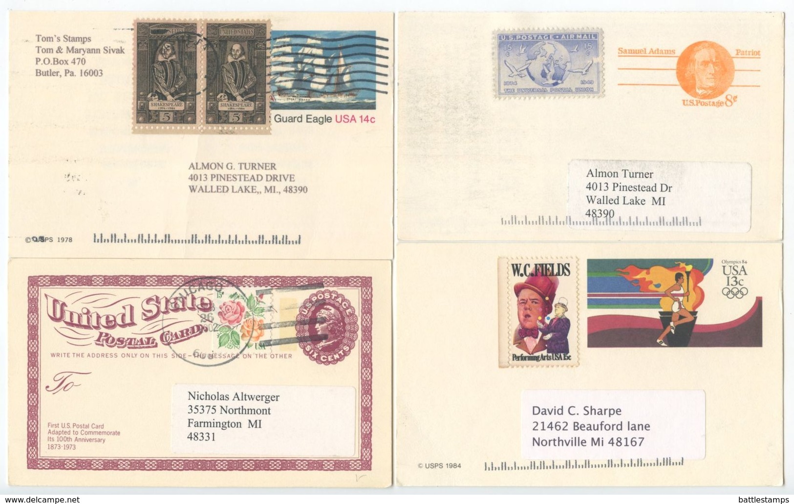 United States 1980‘s-2000‘s 44 Used Postal Cards, Mix of postmarks and types