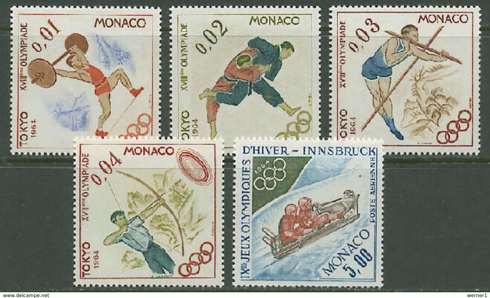 Monaco 1964 Olympic Games Tokyo / Innsbruck Set Of 5 MNH - Summer 1964: Tokyo