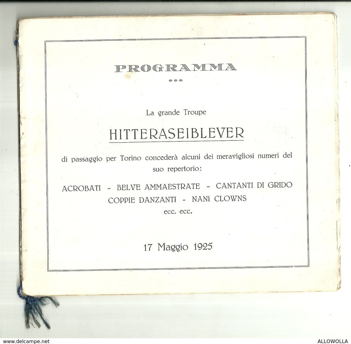 2065 " PRO INFANTIA DERELICTA - TORINO - FESTA DEI SALVADANAI - 17 MAGGIO 1925 " ORIGINALE - Programs