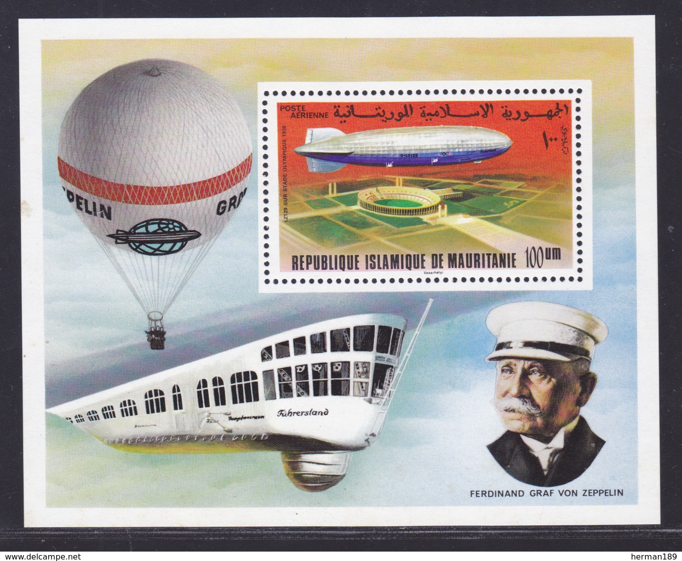 MAURITANIE BLOC N°   15 ** MNH Neuf Sans Charnière, TB (CLR395) Anniversaire Du Premier Zeppelin - 1976 - Mauritanie (1960-...)