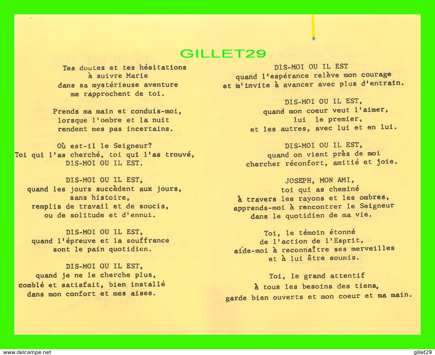 RELIGIONS - JOSEPH, MON AMI EN 1976 - 4 PAGES - LES AMIS DE LA PRIÈRE SŒURS DE SAINT-JOSEPH, SAINT-HYACINTHE - - Saints