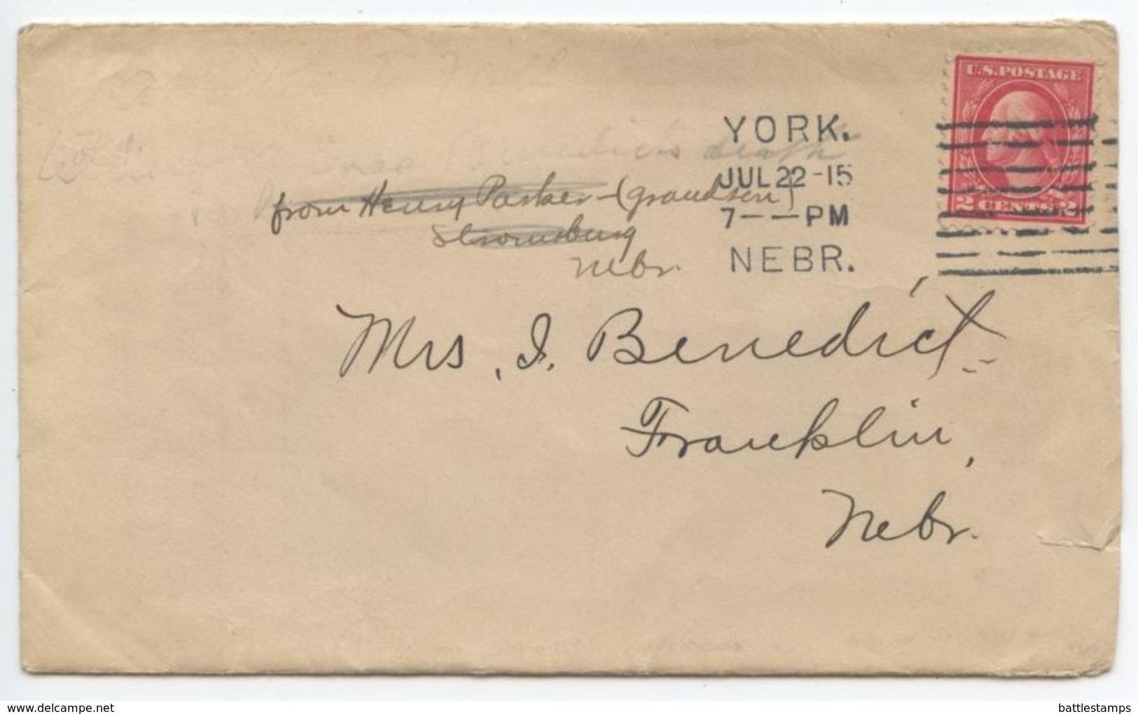 United States 1915 Cover York Nebraska To Franklin NE, Columbia Machine Cancel - Lettres & Documents