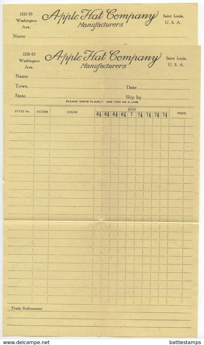 United States 1919 Advert Cover & Invoice St. Louis MO Apple Hat Co To Forkton KY - Brieven En Documenten