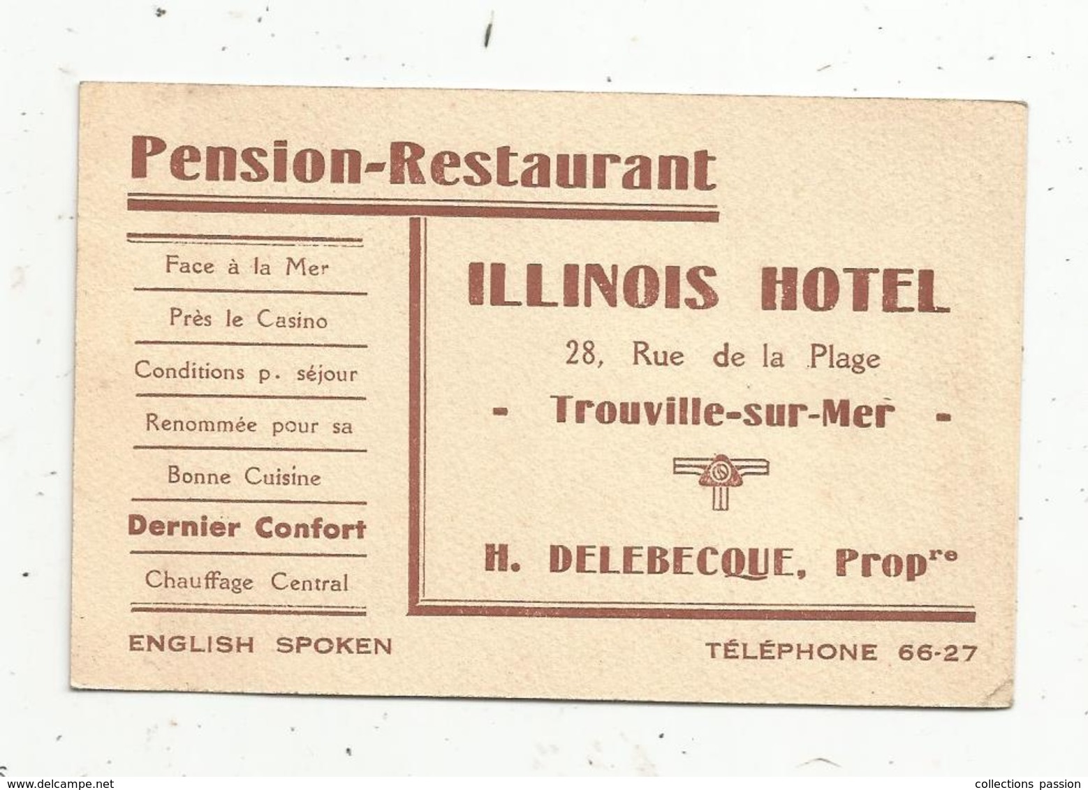 Carte De Visite , Pension - Restaurant ,ILLINOIS HOTEL ,Trouville Sur Mer - Visiting Cards