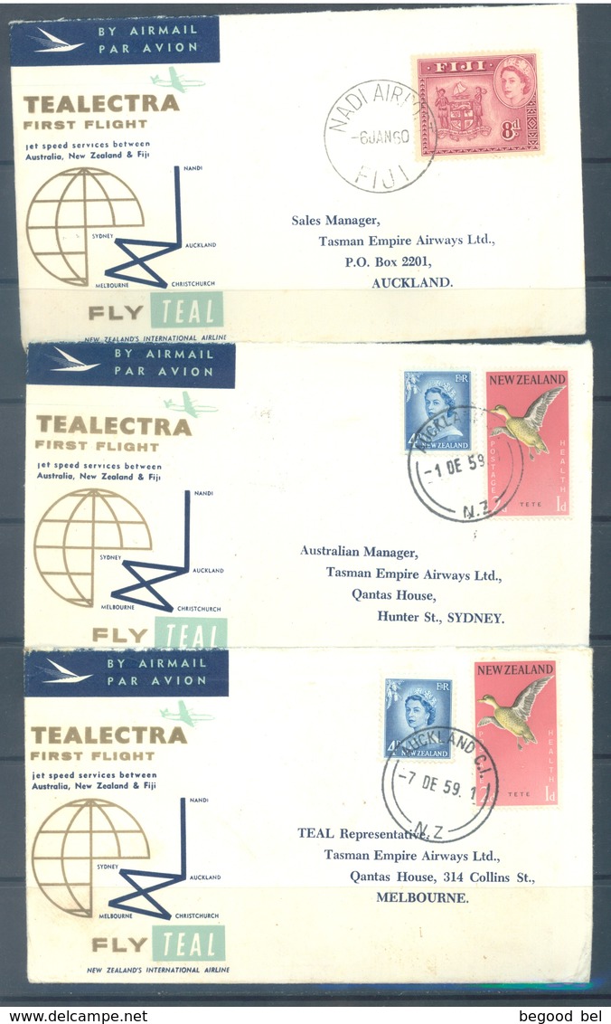 NZ AUSTRALIA - 1959-1960 - FIRST FLIGHT -  TEALECTRA AUSTRALIA NEW ZEALAND FIJI - 10 ENVELOPPES - Lot 18761 - First Flight Covers