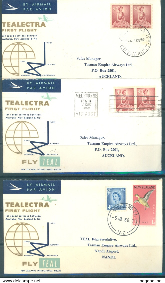 NZ AUSTRALIA - 1959-1960 - FIRST FLIGHT -  TEALECTRA AUSTRALIA NEW ZEALAND FIJI - 10 ENVELOPPES - Lot 18761 - Premiers Vols