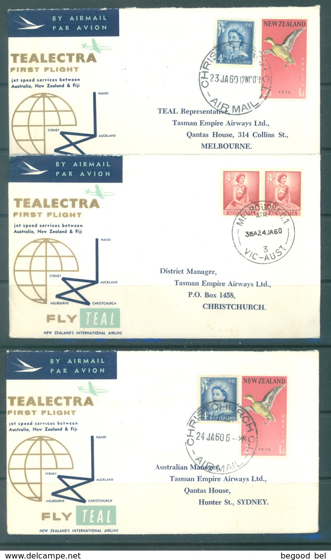 NZ AUSTRALIA - 1959-1960 - FIRST FLIGHT -  TEALECTRA AUSTRALIA NEW ZEALAND FIJI - 10 ENVELOPPES - Lot 18761 - First Flight Covers