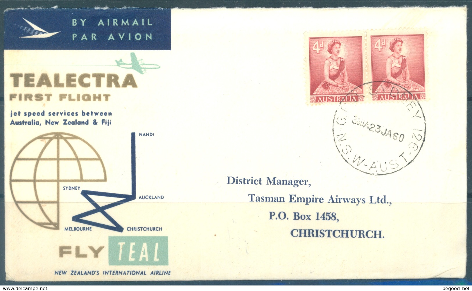 NZ AUSTRALIA - 1959-1960 - FIRST FLIGHT -  TEALECTRA AUSTRALIA NEW ZEALAND FIJI - 10 ENVELOPPES - Lot 18761 - Erst- U. Sonderflugbriefe