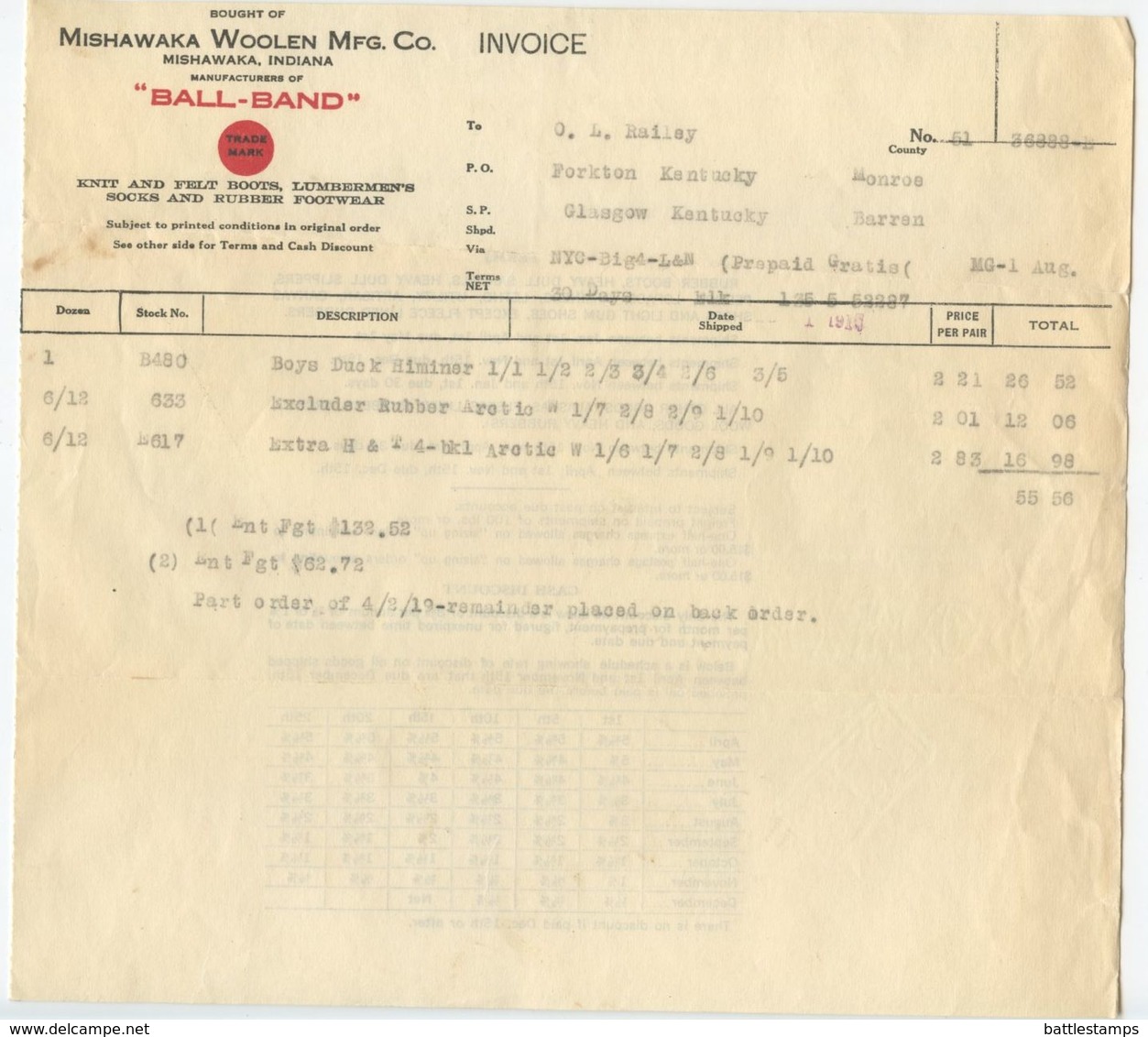 United States 1919 Advert Cover & Invoices Mishawaka Indiana, Mishawaka Woolen Mfg. Co - Lettres & Documents