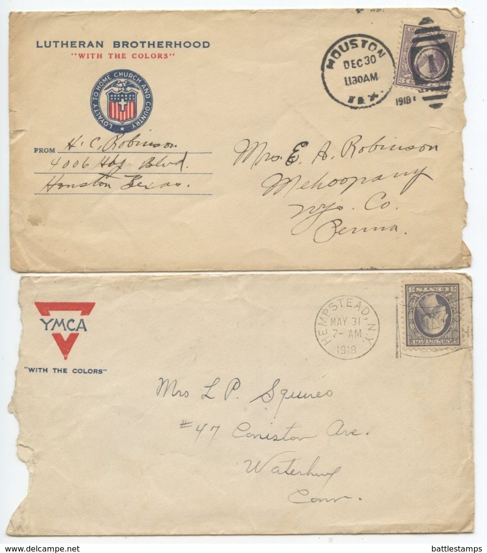 United States 1918 2 Covers Houston TX & Hempstead NY W/ 3c. Washington Stamps - Brieven En Documenten