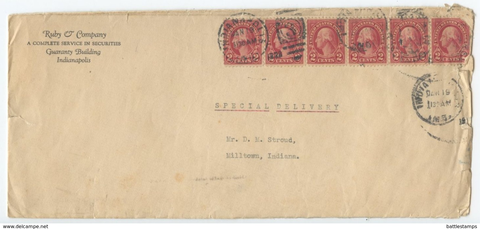 United States 1928 Special Delivery Cover & Letter Indianapolis To Milltown IN, Sc 634 X 6 - Lettres & Documents