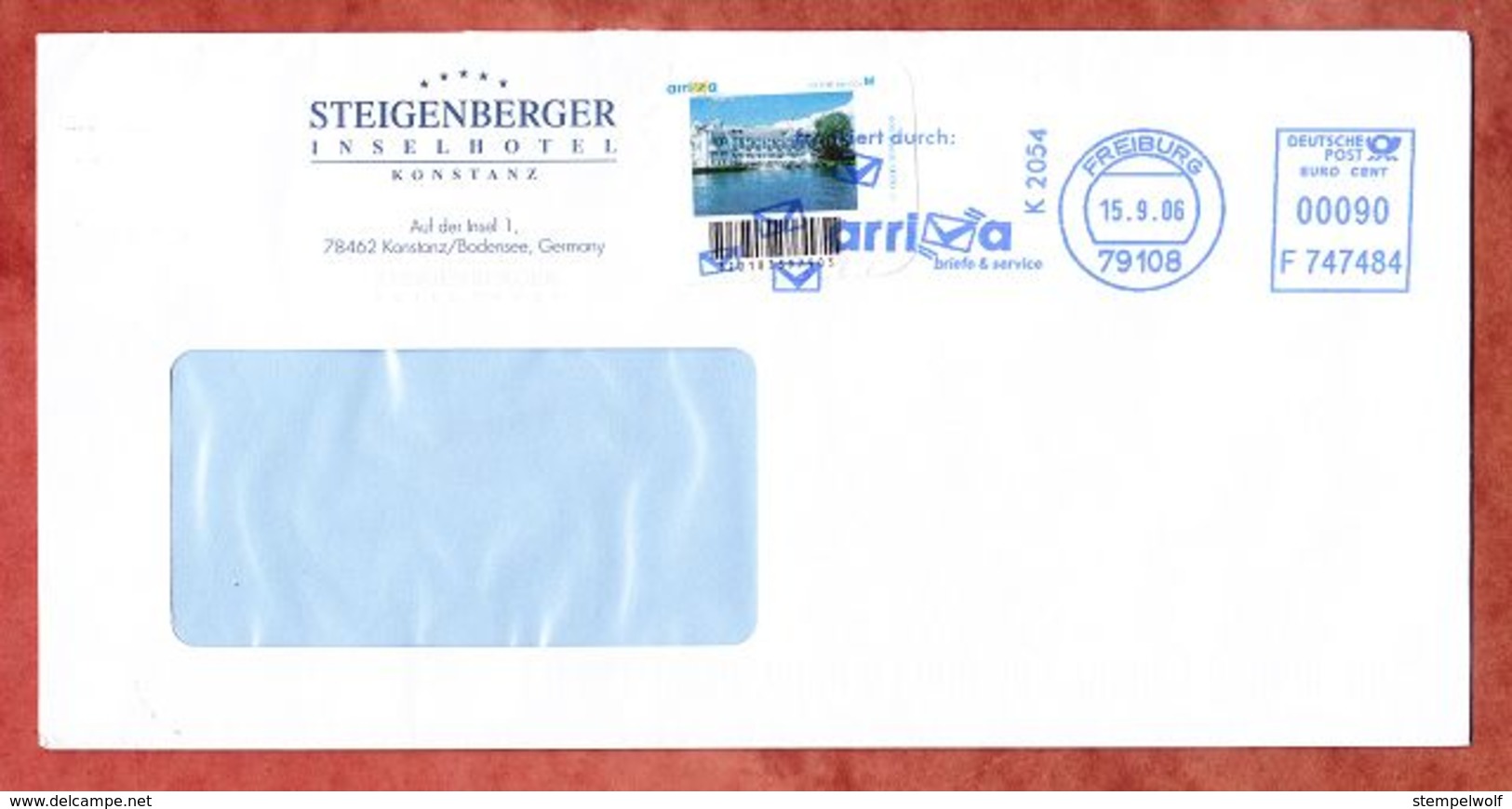 Brief, Steigenberger Hotel Konstanz, Label, Francotyp-Postalia F747484 Arriva Freiburg 2006 (61819) - Privados & Locales