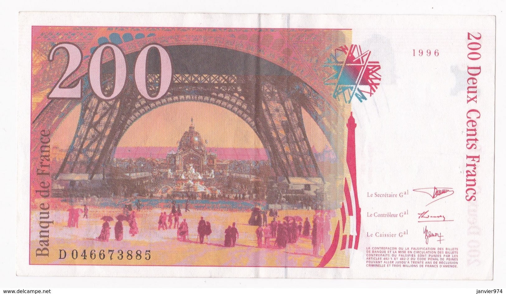 200 Francs Eiffel 1996 Série D 046673885 - 200 F 1995-1999 ''Eiffel''