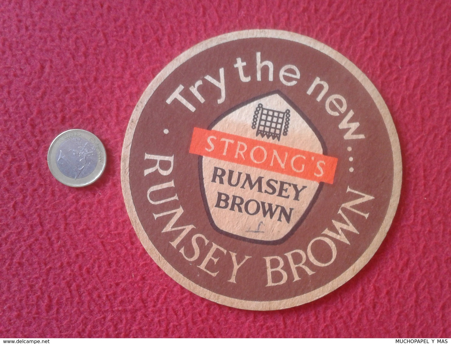 POSAVASOS COASTER MAT RUMSEY BROWN STRONG'S TRY THE NEW DRINK ? BEBIDA ? BEER ? BIER ? CERVEZA ? UK ? UNITED KINGDOM ? - Portavasos