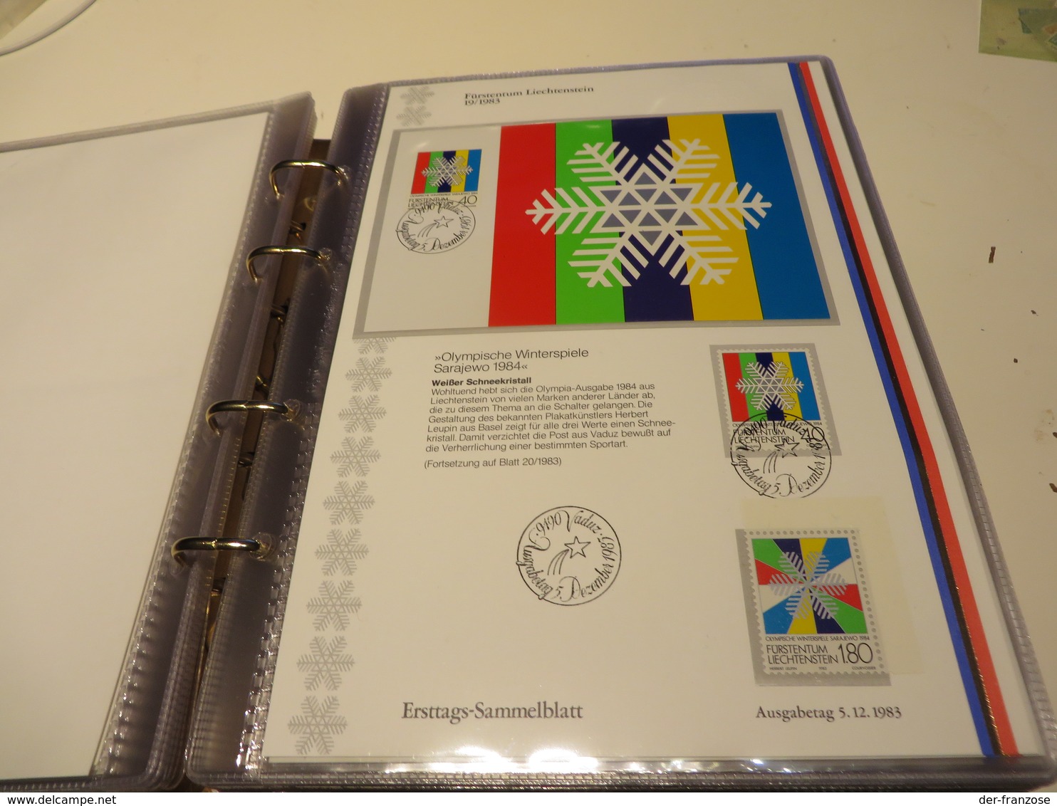 LIECHTENSTEIN  Posten  ERSTAGS - SAMMELBLÄTTER  in SCHUTZHÜLLEN  im BINDER  mit  SCHUBER