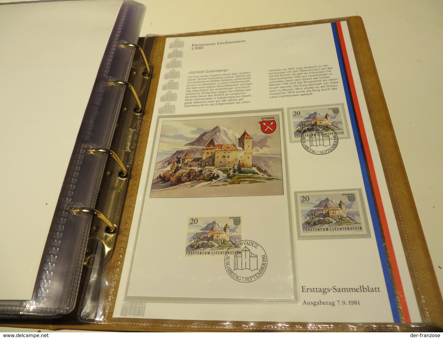 LIECHTENSTEIN  Posten  ERSTAGS - SAMMELBLÄTTER  in SCHUTZHÜLLEN  im BINDER  mit  SCHUBER