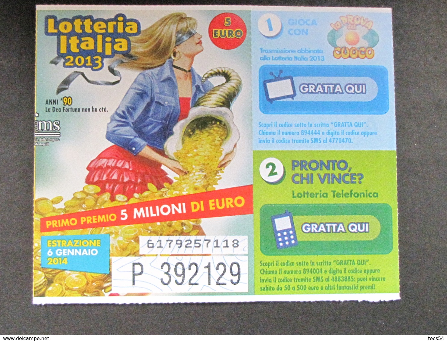 BIGLIETTO LOTTERIA ITALIA 2013 - PERFETTO - Biglietti Della Lotteria