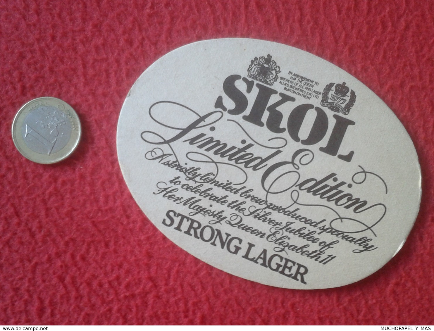 POSAVASOS COASTER MAT SKOL STRONG LAGER 1977 BEER CERVEZA CERVEJA BIER LA BIÈRE LIMITED EDITION VER QUEEN ELIZABETH II - Portavasos