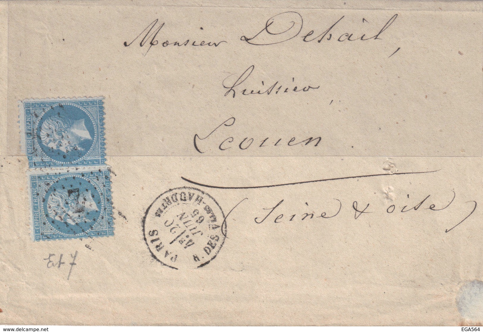 CP023 - Etoile 7 Sur 22 En 2 Exemplaires 20 Juin 1865 ( 1défectueux ) - Enveloppe De PARIS Pour ECOUEN - - 1862 Napoleone III