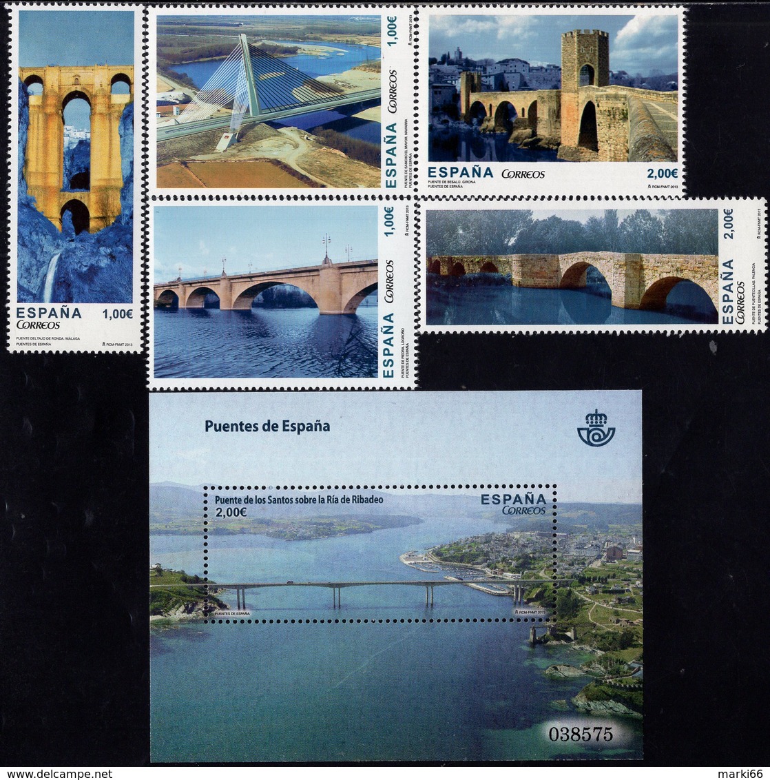 Spain - 2013 - Bridges Of Spain - Mint Stamp Set + Souvenir Sheet - Neufs